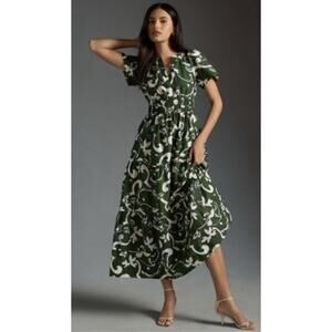Anthropologie Somerset Tiered Maxi Dress Hunter Green Paisley Cotton 3x NWT $168